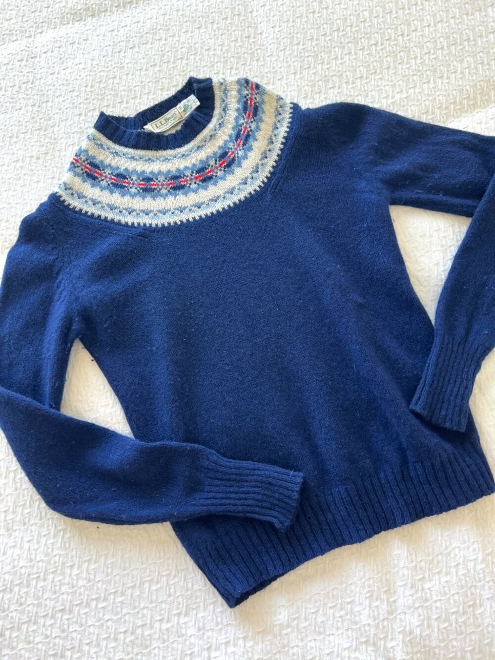 80's L.L.Bean Shetland Wool Fair Isle Sweater - Navy - Size 36 - Picture 2 of 13